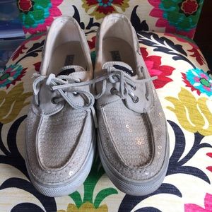 Sperry white Sequin boat shoes 7.5